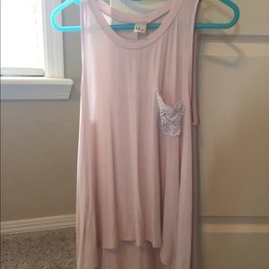 Blush Pink Sleeveless Top with Lace Pocket